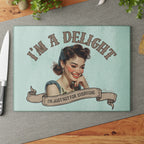 Wren - I'm a Delight — Personalised Glass Cutting Board | Vintage Pin - Up Kitchen Gift - Drop of Bold