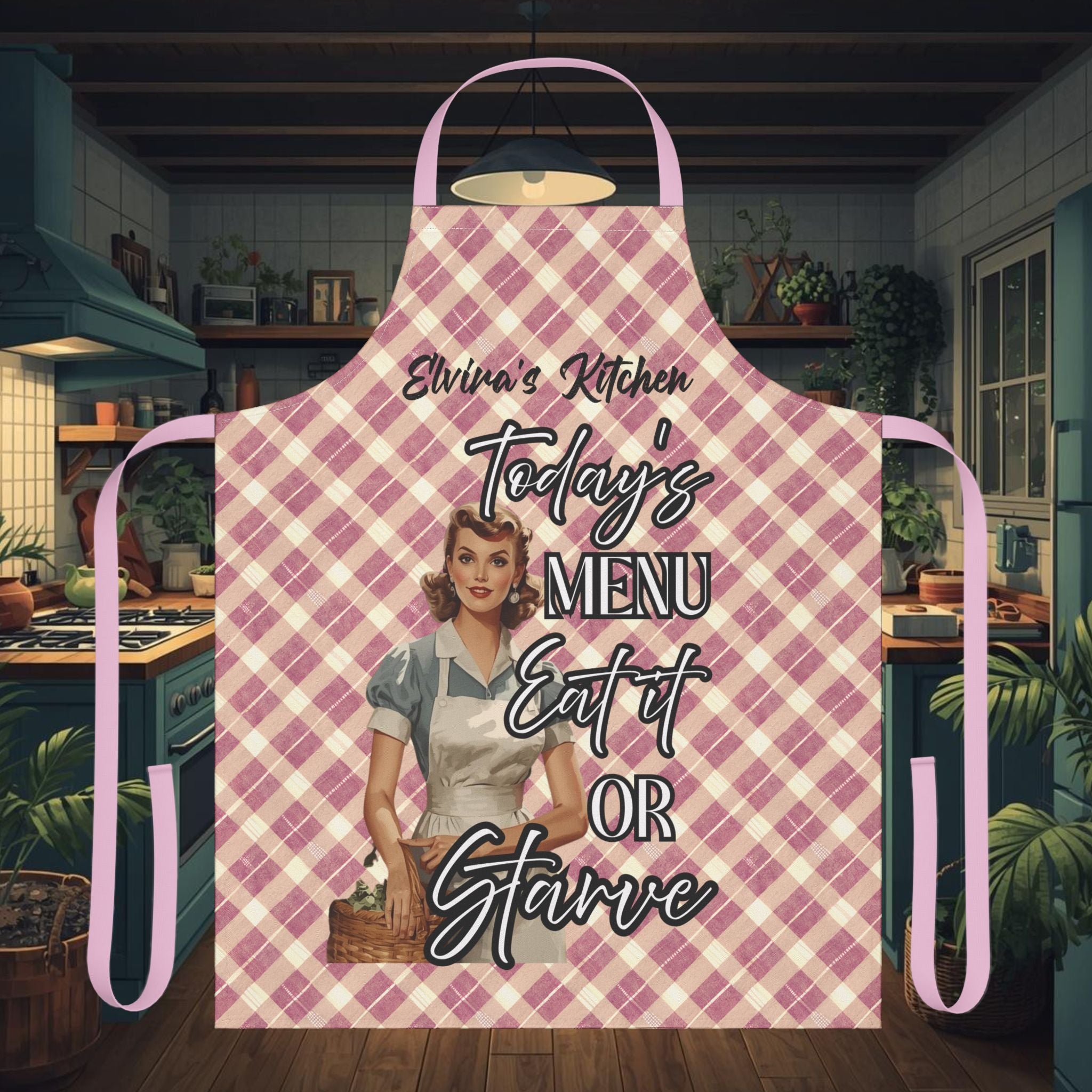 Personalised Vintage Pin - Up Kitchen Apron | Funny Retro Apron | Mother's Day Gift | Custom Name Apron | Multiple Designs Available - Drop of Bold