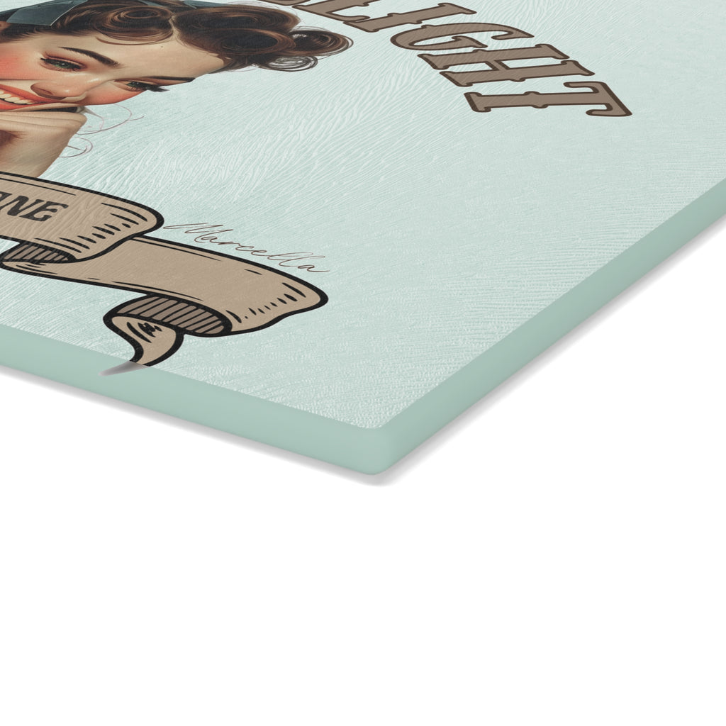Wren - I'm a Delight — Personalised Glass Cutting Board | Vintage Pin - Up Kitchen Gift - Drop of Bold