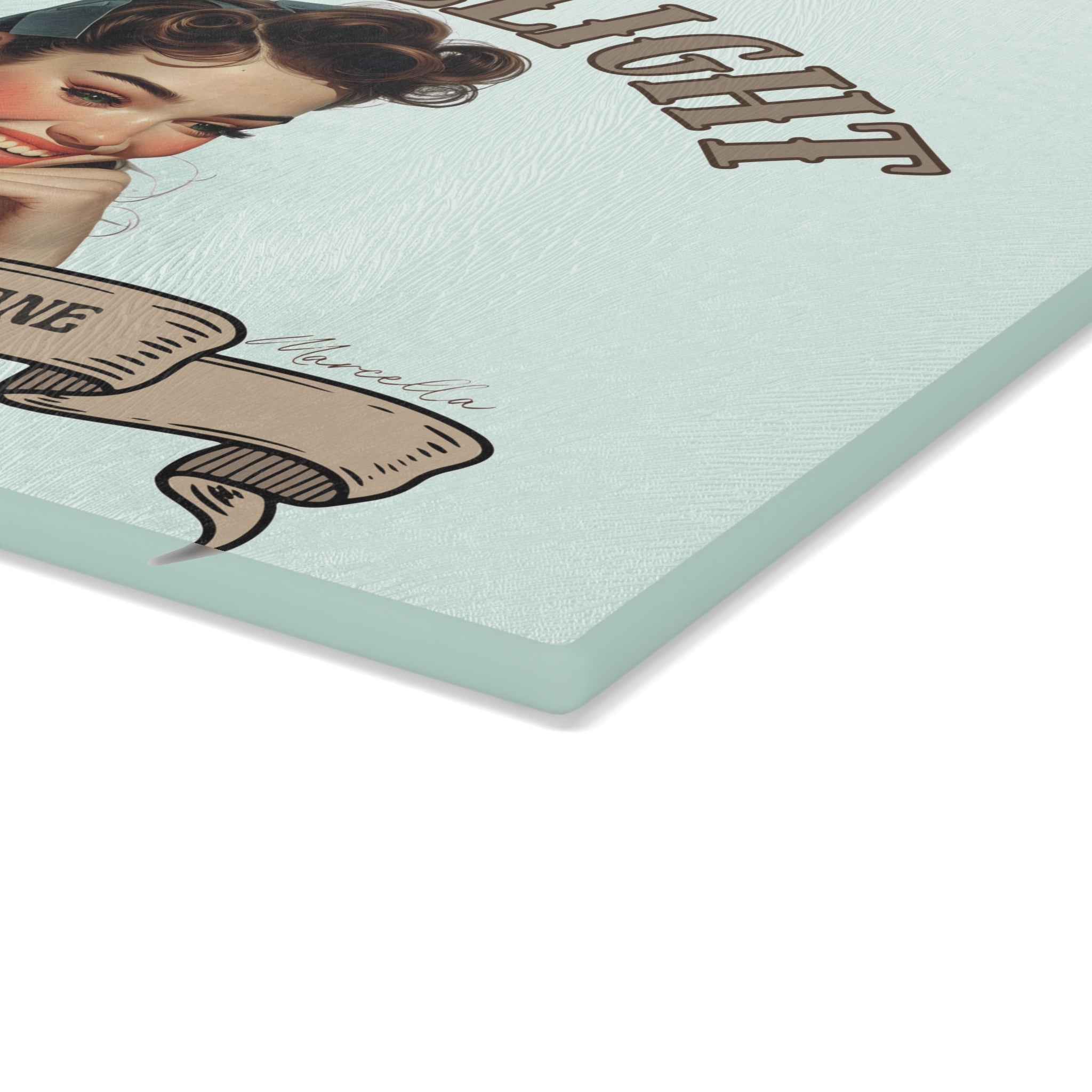 Wren - I'm a Delight — Personalised Glass Cutting Board | Vintage Pin - Up Kitchen Gift - Drop of Bold