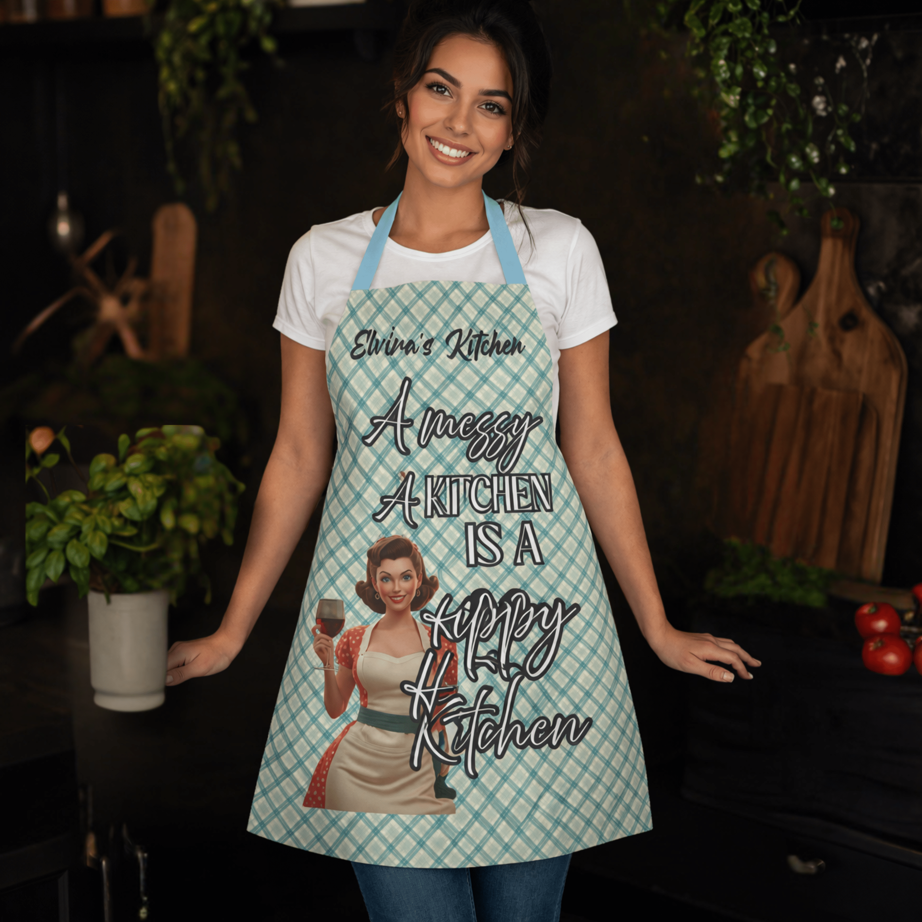 Personalised Vintage Pin - Up Kitchen Apron | Funny Retro Apron | Mother's Day Gift | Custom Name Apron | Multiple Designs Available - Drop of Bold
