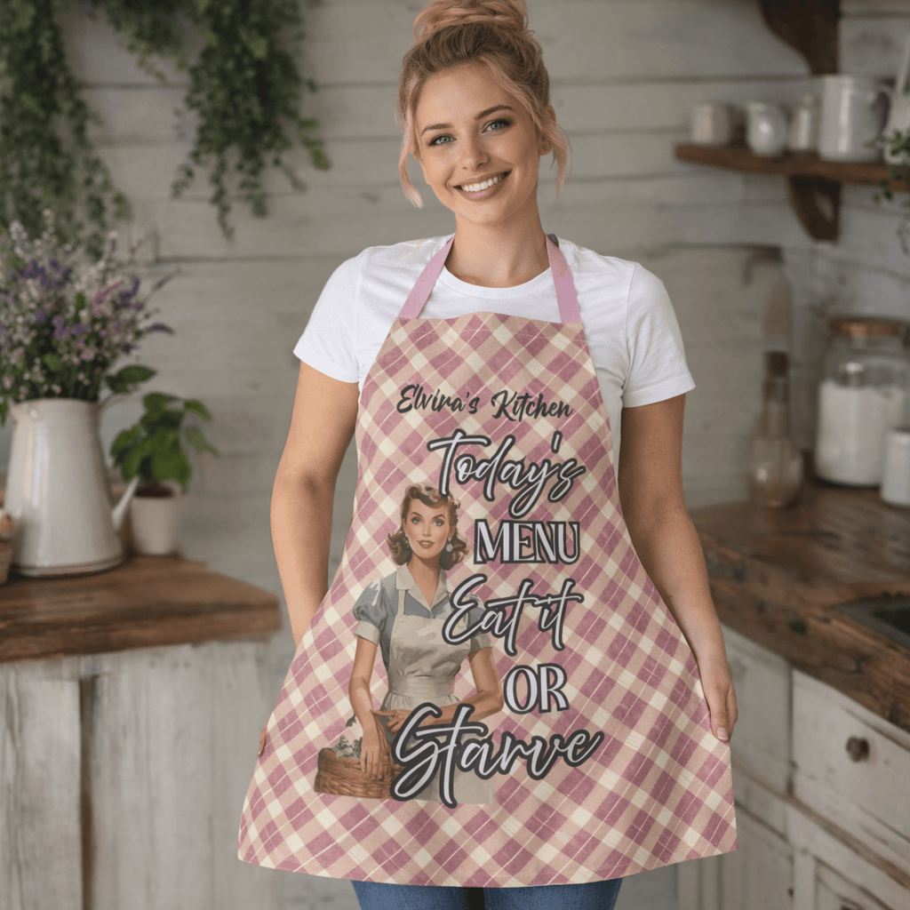 Personalised Vintage Pin - Up Kitchen Apron | Funny Retro Apron | Mother's Day Gift | Custom Name Apron | Multiple Designs Available - Drop of Bold
