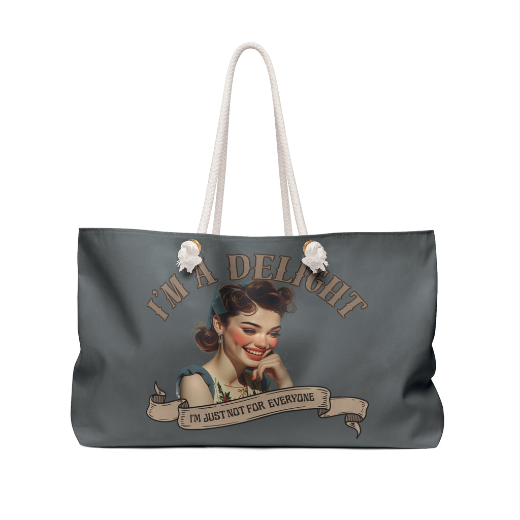 Wren I'm a Delight Vintage Pin-Up Weekender Tote Bag — Funny Oversized Tote — Bold Gift for Her