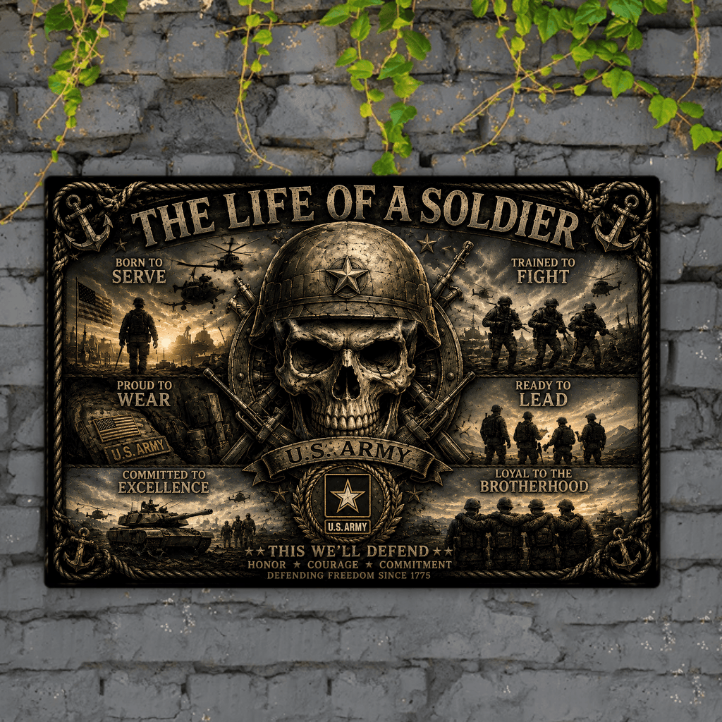 Personalized Military Tin Wall Art — The Life of a Soldier — Choose Your Branch — Veteran Gift — Man - Drop of Bold