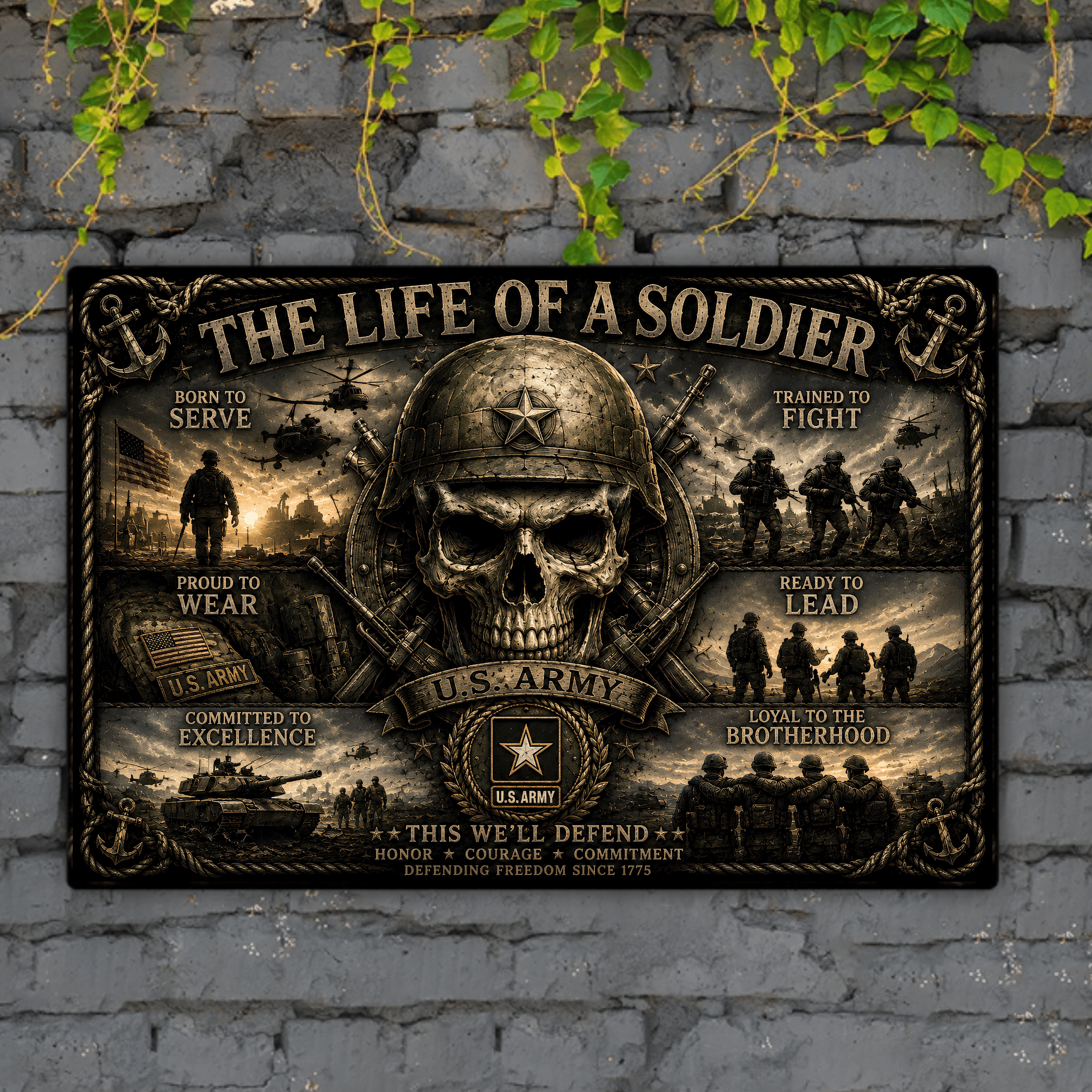 Personalized Military Tin Wall Art — The Life of a Soldier — Choose Your Branch — Veteran Gift — Man - Drop of Bold