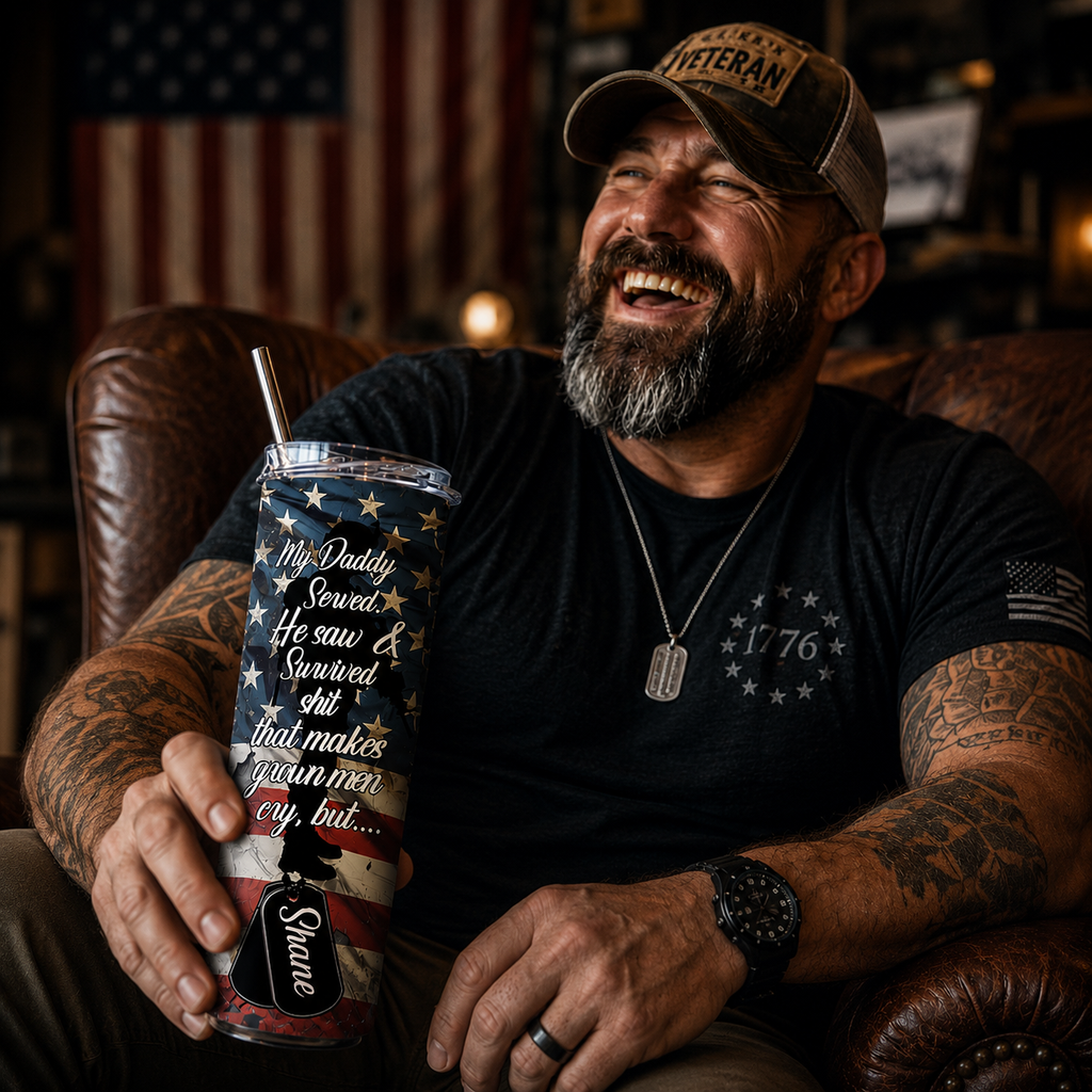 Personalized Military Dad Tumbler, Veteran Father's Day Gift from Daughter, My Daddy Served Tumbler,